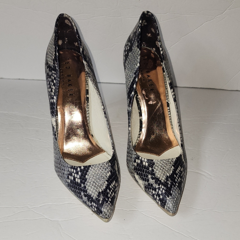 Ted Baker Black and White Snakeskin Heels